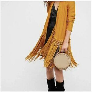 New! Free People Bastille Marigold Yellow Fringe Jacket Topper Women's Size S